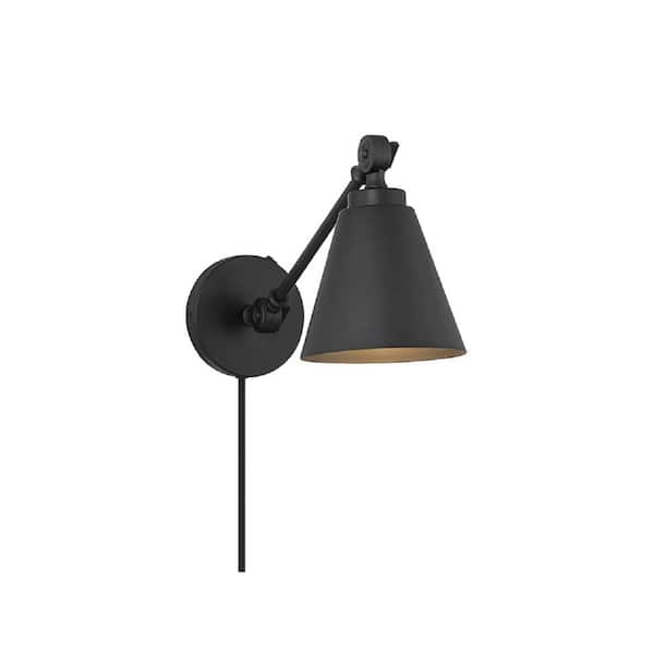 TUXEDO PARK LIGHTING 6 in. W 1-Light Matte Black Industrial Wall Sconce with Metal Shade, Cord and Plug Included (Set of 2)