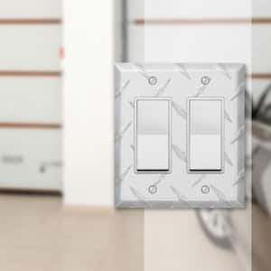 Diamond Plate 2 Gang Rocker Aluminum Wall Plate - Aluminum