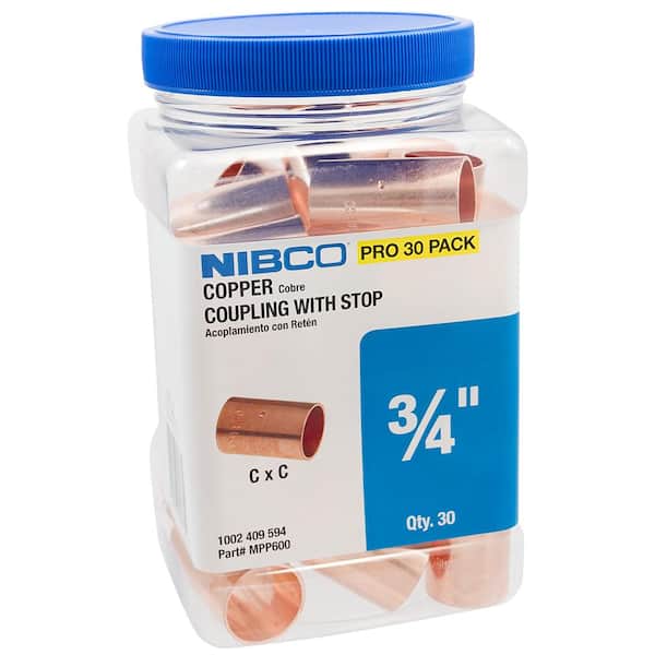 Everbilt 600 3/4 in. x 3/4 in. Wrot Copper Cup x Cup Coupling with Stop Fitting Pro Pack (30-Pack)