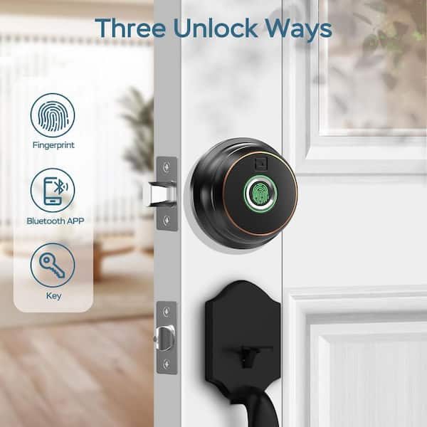 3 in 1 Aluminum Smart Lock Deadbolt with App Biometric Door Knob, Keyless Entry Door Lock, in Black