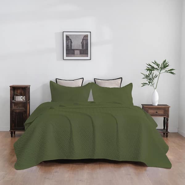 Bafode 3-Piece Olvie Green Polyester Full Size Comforter Set