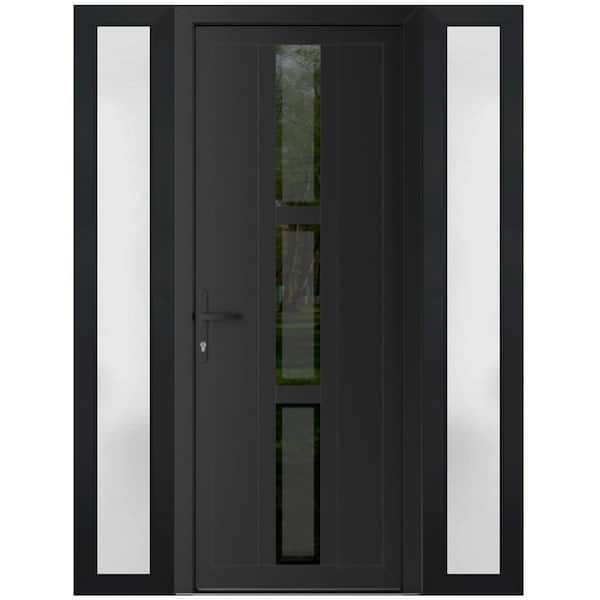 64 in. x 80 in. Right-hand/Inswing Frosted Glass Matte Black Steel Prehung Front Door with Hardware