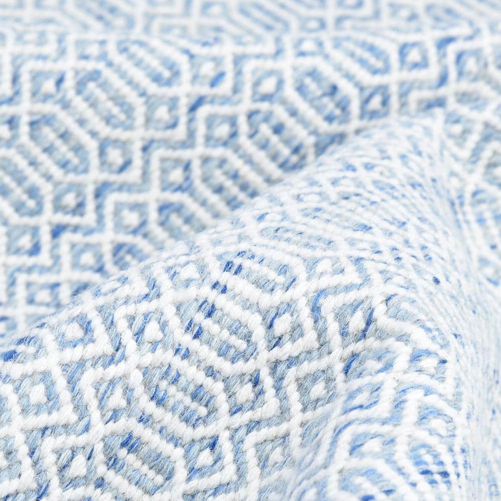 Cloud Blue Geometric Wool Flatweave Rug 6' x 9'