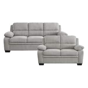 Deliah 80 in. W Straight Arm Textured Fabric Rectangle 2-Piece Living Room Sofa Set in Gray