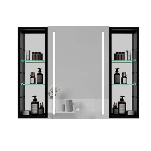 Interbath 40 in. W x 30 in. H Rectangular Black Aluminum Surface Mount Medicine Cabinet with Mirror and LED Light