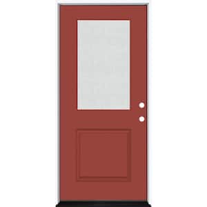 Legacy 36 in. W x 80 in. 1/2 Lite Rain Glass LHIS Primed Morocco Red Finish Fiberglass Prehung Front Door