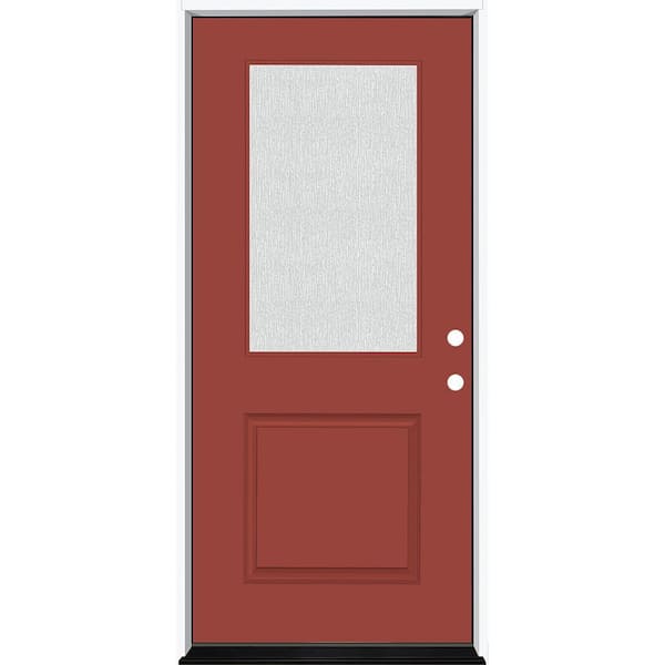 Steves & Sons Legacy 36 in. W x 80 in. 1/2 Lite Rain Glass LHIS Primed Morocco Red Finish Fiberglass Prehung Front Door