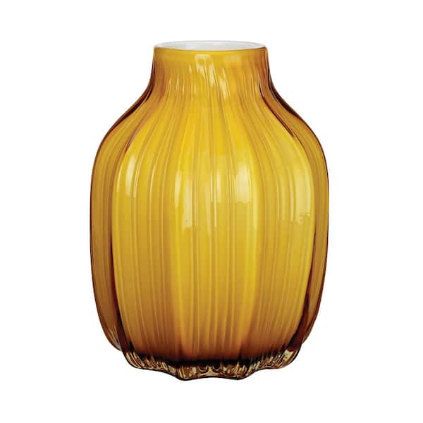 Titan Lighting 8 in. Corn Husk Glass Decorative Vase in Yellow