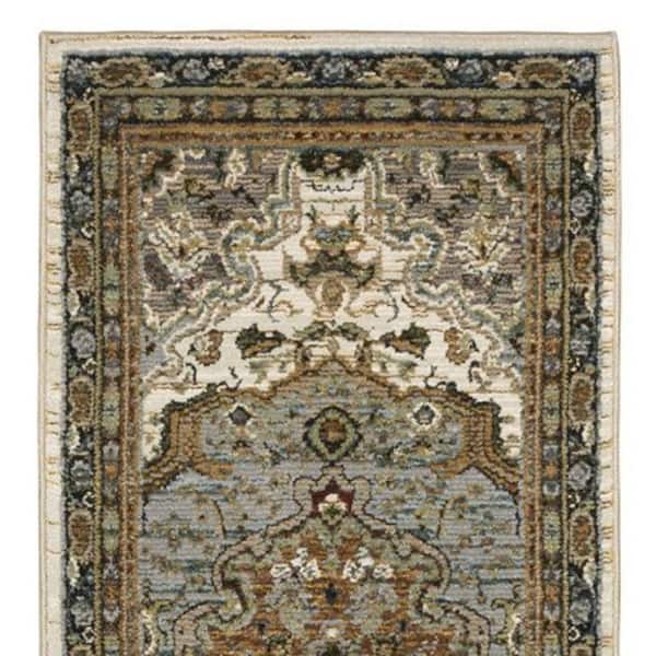 2 X 12 Ivory, Blue Oriental Washable Area Rug Runner Rug