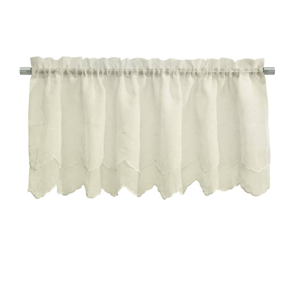 Cream Polyester Double Scalloped Valance with Scroll Motif, 54x17"