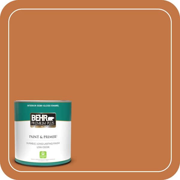 BEHR PREMIUM PLUS 1 qt. #PPU3-02 Marmalade Glaze Semi-Gloss Enamel Low Odor Interior Paint & Primer