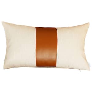 Charlie Set of Four Brown and Ivory Faux Leather Zippered Pillow 6.04 in. x 18 in.