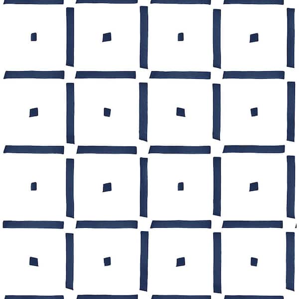 NextWall Check and Spot Navy Blue Geometric 20.5 in. x 18 ft. Peel and Stick Wallpaper