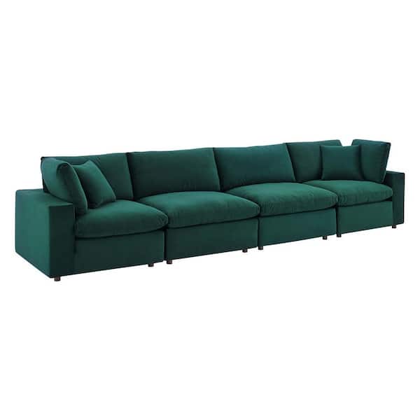 MODWAY Commix Down Filled Overstuffed Performance Velvet 4-Seater Sofa in Green