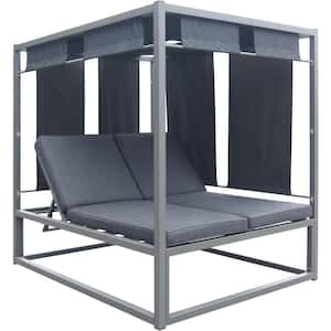 Dark Gray Aluminum Outdoor Day Bed with Gray Cushions