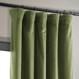 Basque Green Velvet Solid 50 in. W x 96 in. L Lined Rod Pocket Blackout Curtain