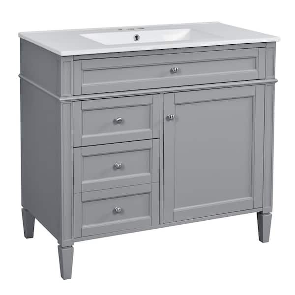 Ziyudura 36 in. Single Sink Freestanding Gray Bath Vanity with