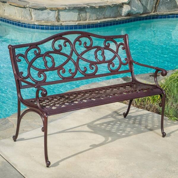 Noble House McKinley 48 in. Brown Copper Aluminum Outdoor Bench