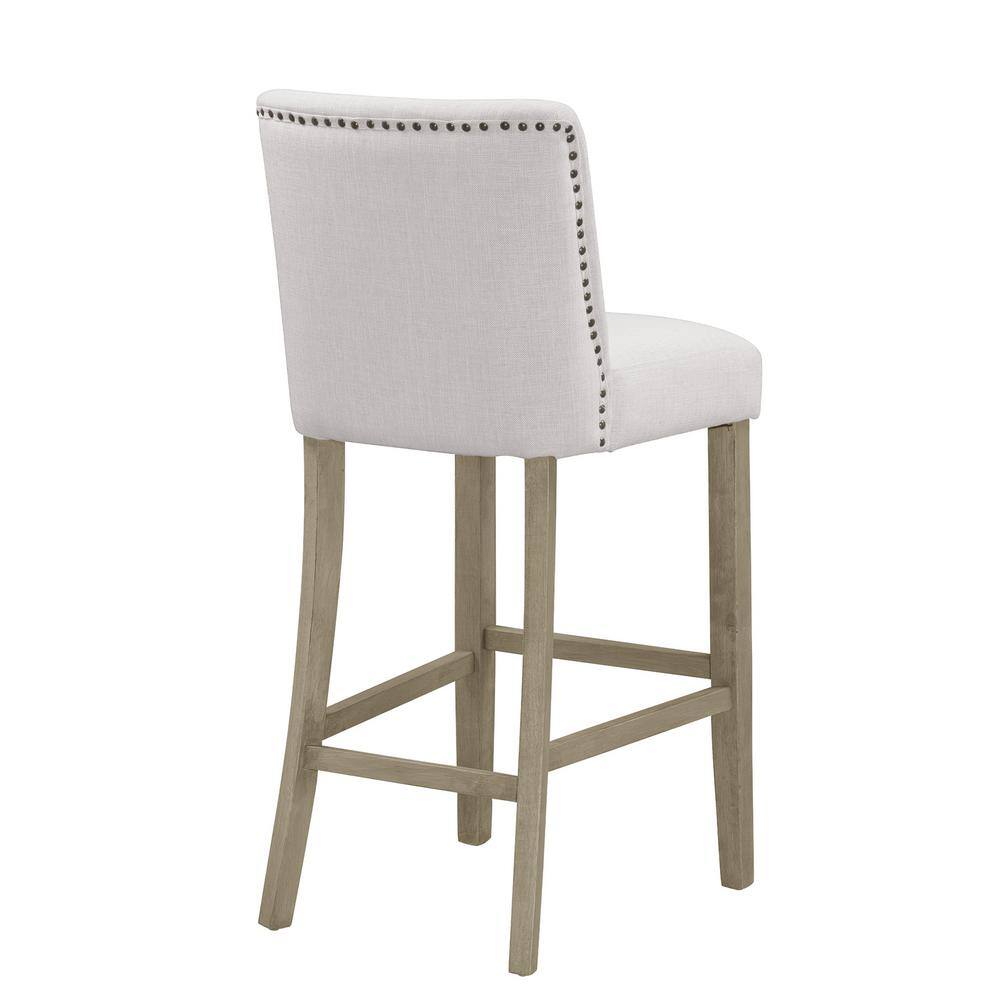 Beige Fabric Bar Stools with Nail Head Accents, Set of 2