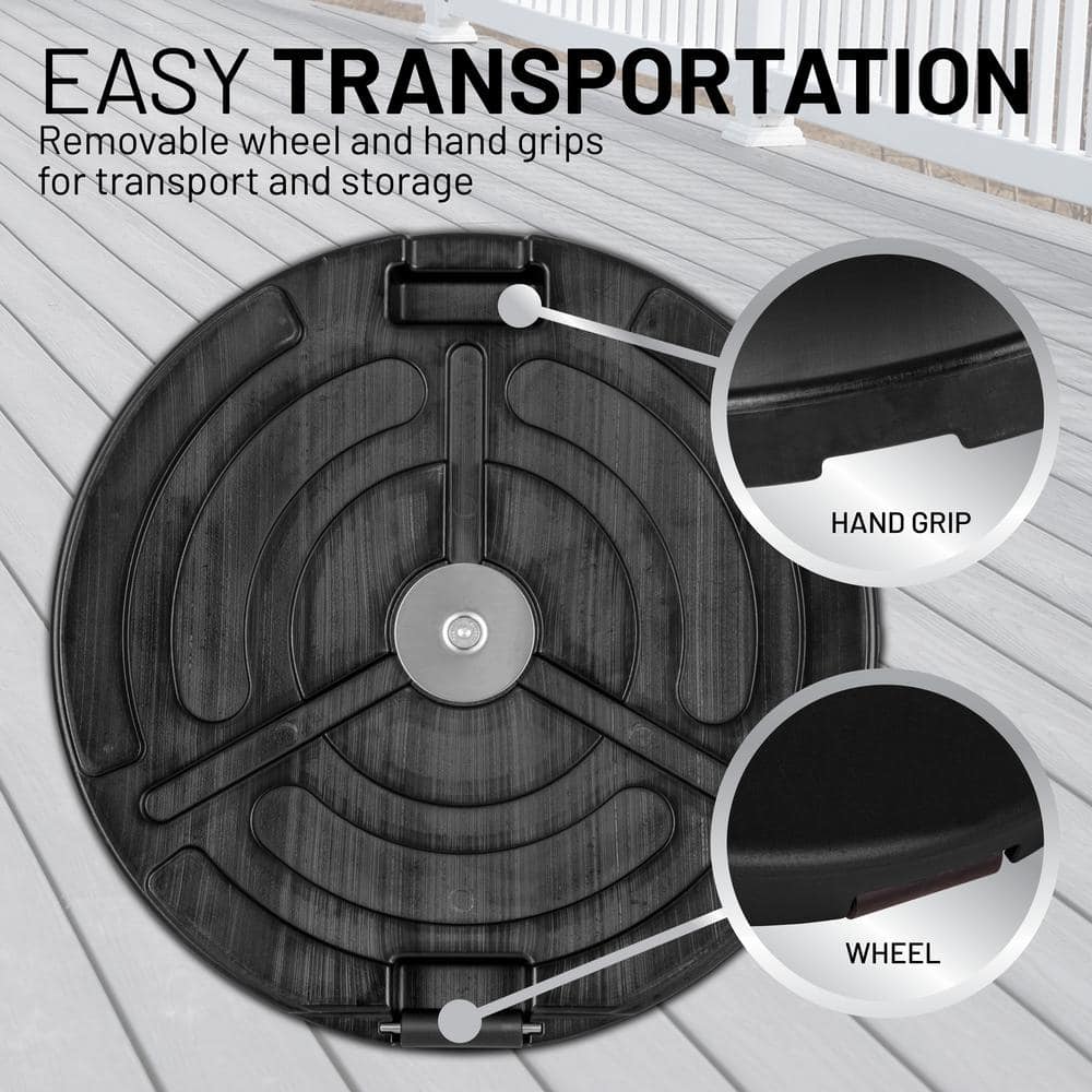 Heavy Duty Black Stainless Steel Fillable Umbrella Base with Wheels