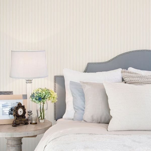 Miniatures 3 Collection Beige Shirt Stripe Matte Finish Vinyl on Non-woven Non-pasted Wallpaper Roll