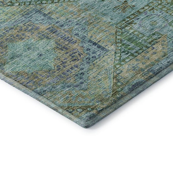 Mayfield Premium Machine Washable Abstract AMF1929 Green 2 ft. x 7 ft. Runner Rug