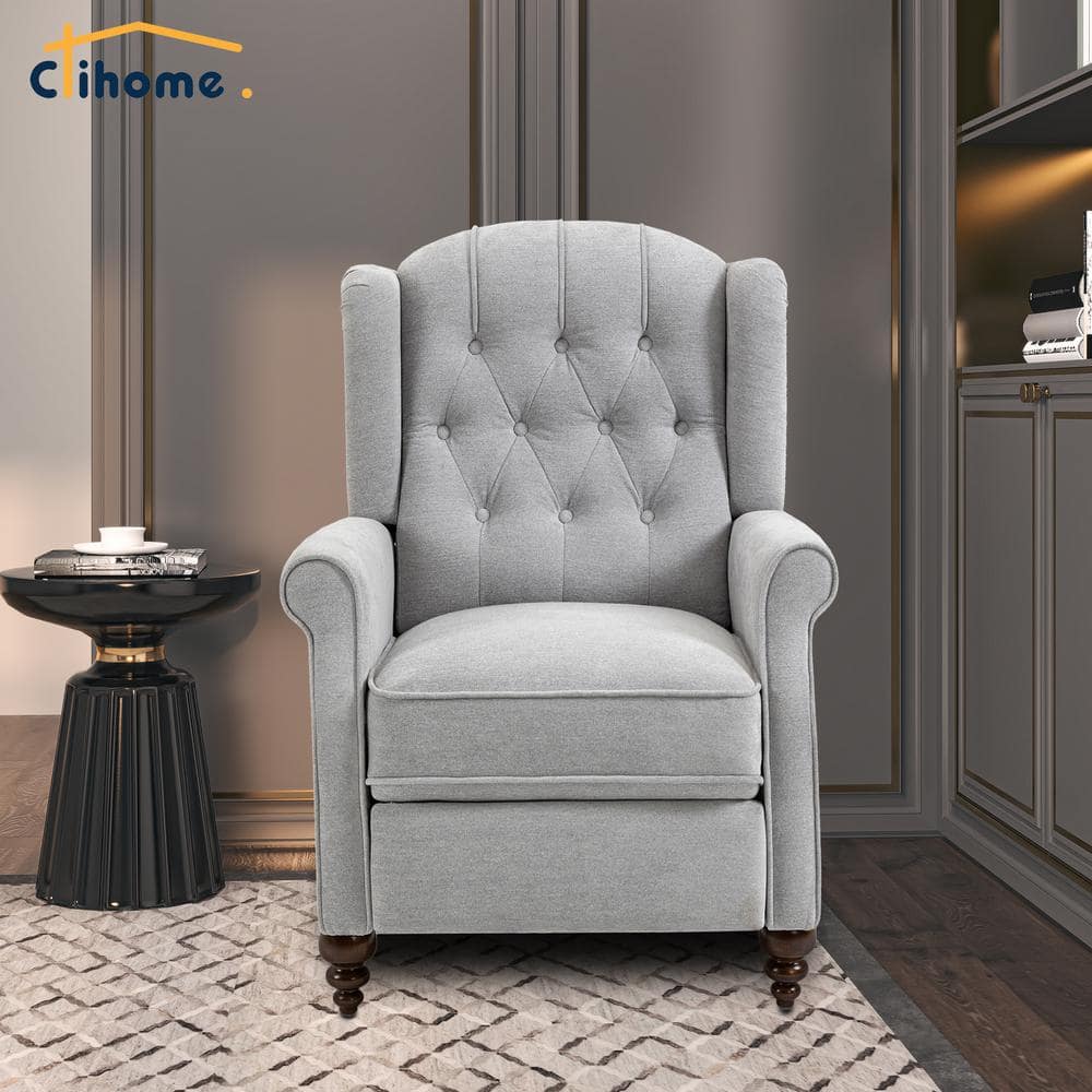 Gray Velvet Upholstered Recliner with Button Tufting