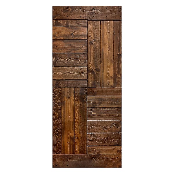 ISLIFE S Series 38 in. x 84 in. Dark Walnut Finished DIY Solid Wood Sliding Barn Door Slab - Hardware Kit Not Included