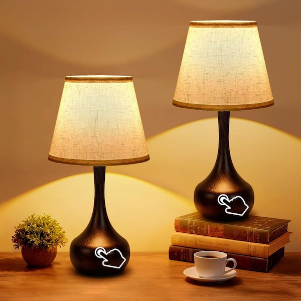 Ltemziiy 16.54 in. Black Sweep Gold 3-Way Dimmable Table Lamp Set of 2, Bedside Lamps for Night Stands (LED Bulbs Included)