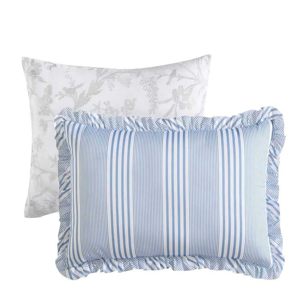 Indigo Blue Floral Cotton Full/Queen Bedspread Cover Set