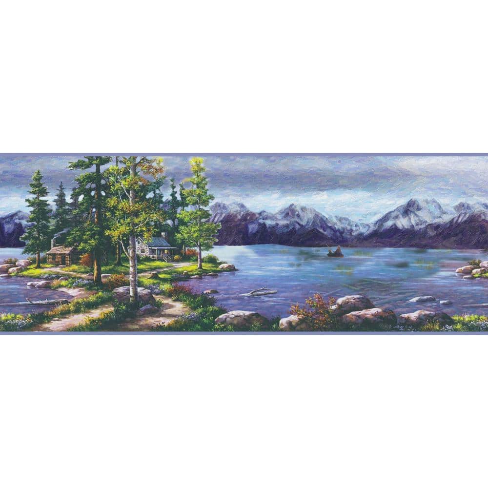 Falkirk Dandy Blue, Green Cottage by the Lake Country Peel and Stick Wallpa