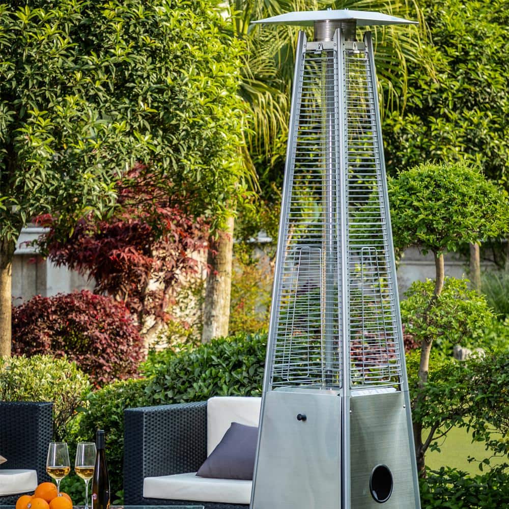 Silver Stainless Steel Propane Patio Heater with Quartz Glass Tube