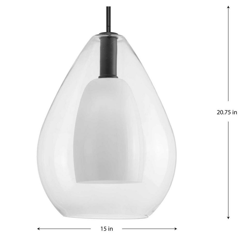 Matte Black 21" Pendant with Clear and Opal Glass Shade