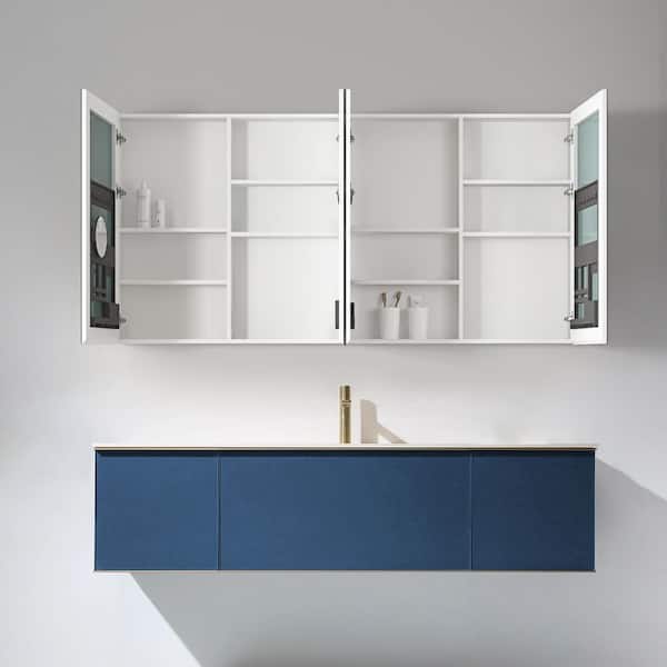 72 in. W x 36 in. H 4-Door Rectangular Engineered Wood Medicine Cabinet with Mirror