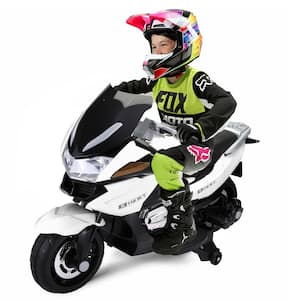 12-Volt Kids Motorcycle Electric Ride on Toy Motorbike Vehicle with Training Wheels, White