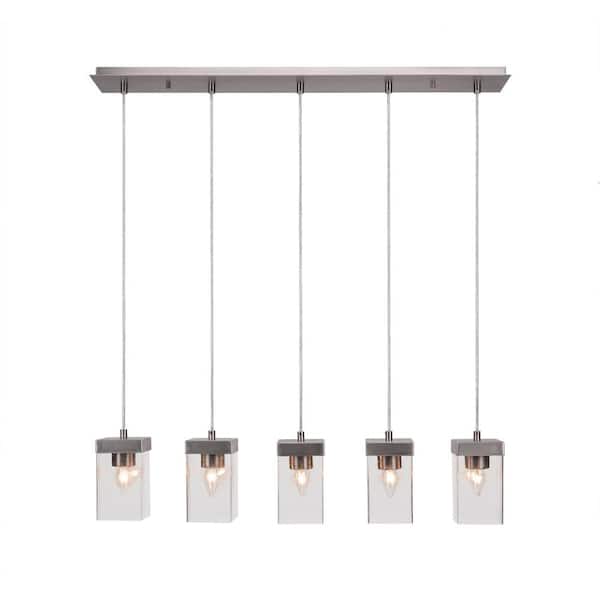 Unbranded Kingsport 60-Watt 5 Light Graphite Linear Chandelier Pendant Light with 4 in. Clear Bubble Glass Shade, No Bulb Included