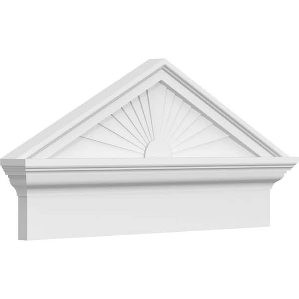 Ekena Millwork 2-3/4 in. x 28 in. x 13-7/8 in. (Pitch 6/12) Peaked Cap Sunburst Architectural Grade PVC Combination Pediment