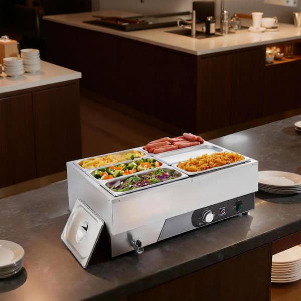 Commercial Food Warmer, 1500W Electric Stainless Steel Steam Food Warming, Fast Heating Countertop Buffet Bain Marie