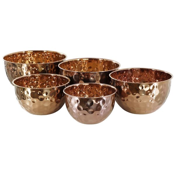 Hammered Bubble Texture 5-Piece Stainless Steel Serving Bowl Set in Copper