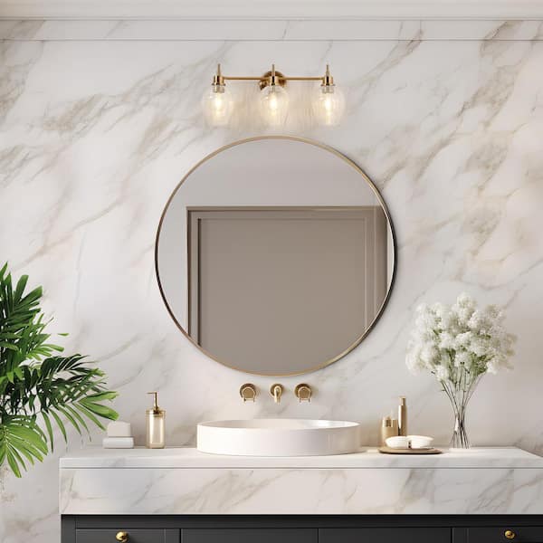 Modern Brass Wall Sconce Light Bathroom Light Crackle Glass