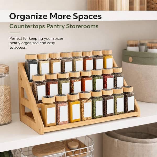 Wudkey Bamboo Tiered Spice Rack, Multi Layer Countertop Spice