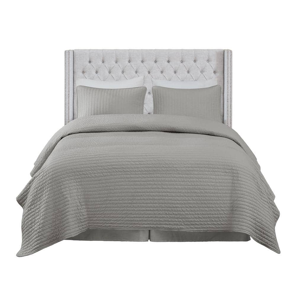 Gray Tufted Upholstered Wingback Queen Headboard