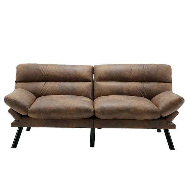 71 in. Coffee Microsuede Convertible Foldable Full Sleeper Sofa Bed with Adjustable Backrests and Armrest