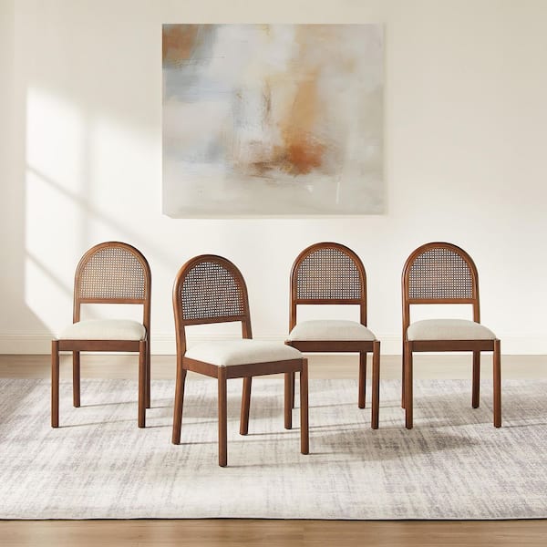 Kennedy Walnut Creme Linen Upholstered Chair Set of 4