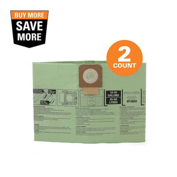 Wet Dry Vac Premium Cyclonic Dry Pick-up Only Dust Bags for Select 12-16 Gallon RIDGID Shop Vacuums, Size A (2-Pack)