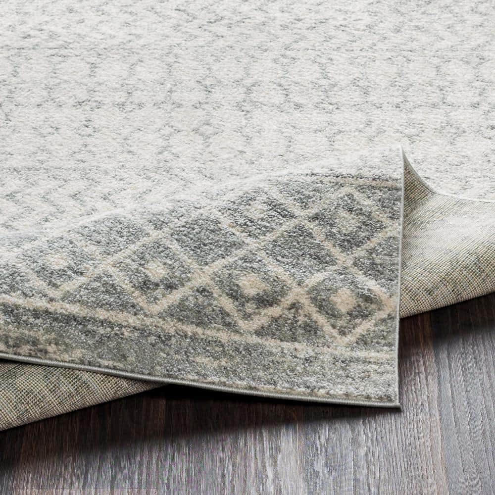 Gray Square Synthetic Easy-Care Stain-Resistant Area Rug