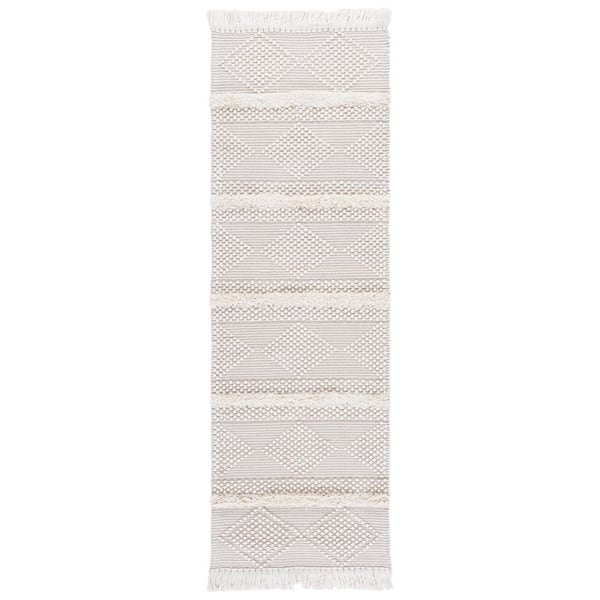 Natura 2 ft. x 8 ft. Natural/Ivory Solid Color Striped Diamond Runner Rug
