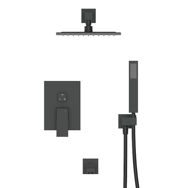 Tahanbath 1-Spray Shower System Double Handle 1.8 GPM Shower Faucet with 360-Degree Swivel Features in Matte Black