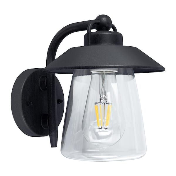 8 in. Black Non Motion Sensing Outdoor Hardwired Wall Lantern Sconce with No Bulbs Included