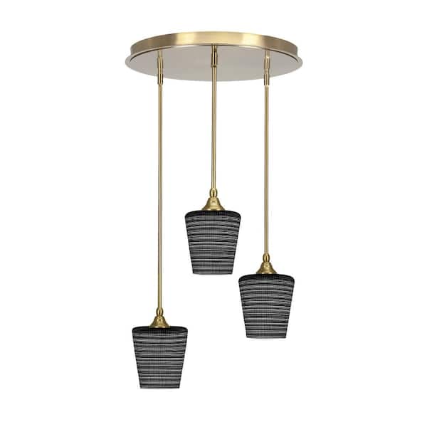 Unbranded Villa 3 Light New Age Brass Pendant, Cluster Pendant Light with 6 in. Black Matrix Glass Shades, No bulb Included